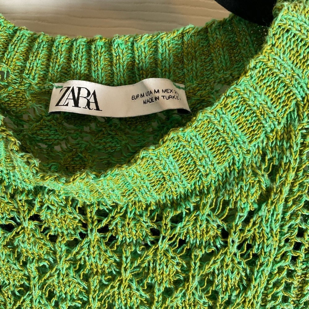Zara Open-Knit Cropped Sweater Vest - Green/Lime Mix Size Medium View 3